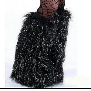 Black and silver leg warmers